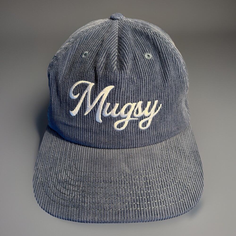 Mugsy Jeans Corduroy Hat Snapback Blue Mens Logo Adjustable Casual Cap Hat